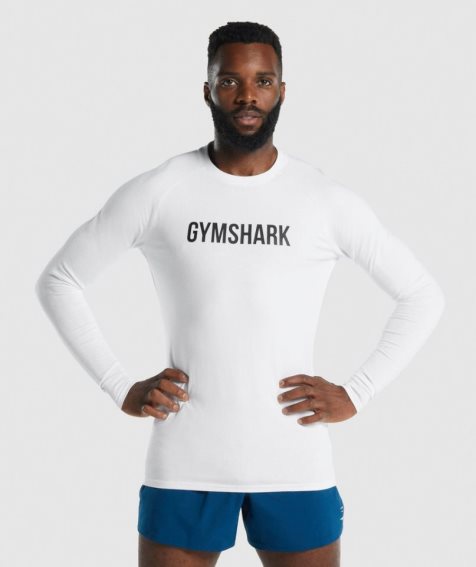 Koszulki Gymshark Apollo Long Sleeve Męskie Białe | PL 107PZU